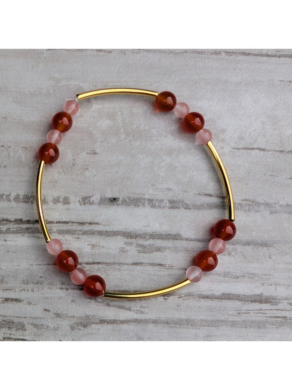 Hand Crafted Red Agate And Cherry Quartz Natural Stone Bracelet